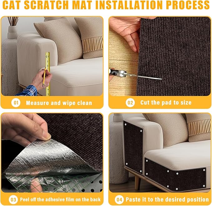 Cat Scratch Mat,118.5"x17.4" Trimmable Self-Adhesive Cat Scratch Furniture Protector, Sticky Cat Scratcher Wall Mat, Covering Cats Tower, Couch Protector from Cats Claws (Brown)