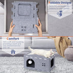 Cat House for Indoor Cats, Cat Beds Peekaboo Pet Cave with Fluffy Ball and Catnip Toy for Multiple Large Cats Up to 33 Lbs Foldable Cat Hideaway Scratch Resistant Felt Cat Cube for Kitten Kitty, Grey