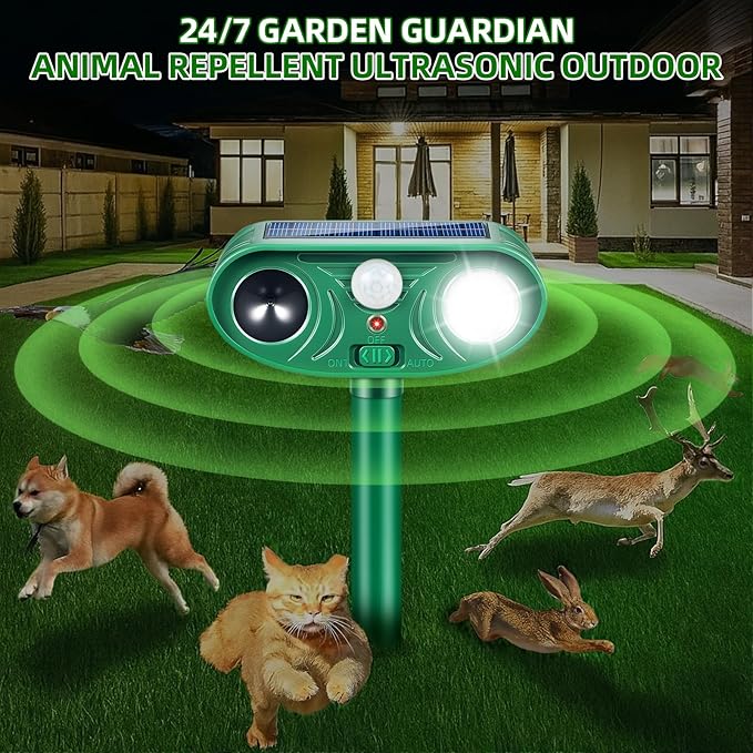 Solar Ultrasonic Animal Repeller Outdoor with Motion Sensor Deer Repellent Devices for Squirrel Repellent Cat Repellent Outdoor Fox Deterrent for Yard