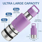 Insulated Dog Travel Water Bottle with Detachable Bowls, 3 in 1 Portable Dog Water Bottle Dispenser, Dog Accessories for Walking, Hiking, Camping, Outdoor (Lavender, 32 Oz)