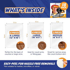 18 Pack Cat Scratch Furniture Protector Tape Sheets – Double-Sided Sticky Training (8 XL, 8 Large, 2 Medium) – Anti-Scratch Couch & Sofa Guard – Clear – Not for Leather, Velvet, Microfiber