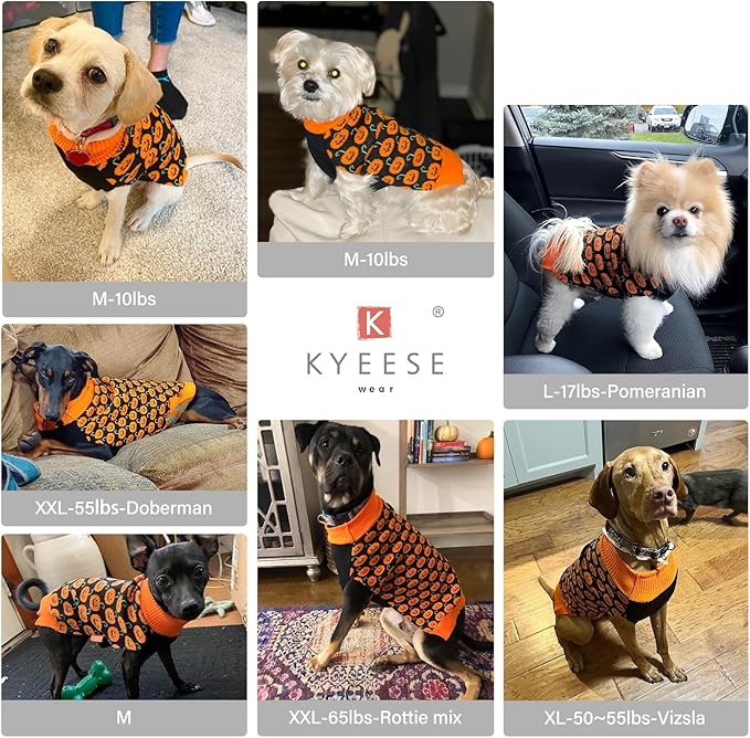 KYEESE Halloween Dog Sweater for Large Dogs with Leash Hole Festive Pumpkin Turtleneck Thick and Soft Orange Knitted Outfit Warm Puppy Sweater for Winter Cozy Dog Clothes for Halloween, XXX-Large