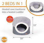 K&H Pet Products Thermo-Pet Nest Heated Cat Bed for Indoor Cats & Kittens, 2-in-1 Heated Cat Cave & Cuddler, Gray, Small 18 X 15 Inches