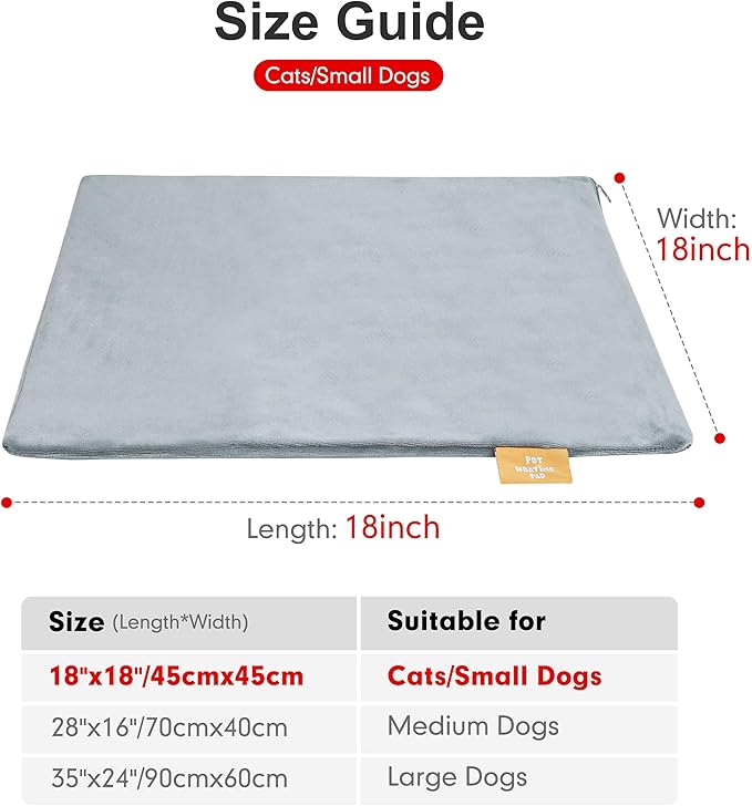 azuza Pet Heating Pad for Dogs and Cats, 6 Adjustable Temperature with Timer, Waterproof and Chew-Resistant Cord, Comfortable Fabric Dog Heating Mat, Auto Power-Off(18"x18")