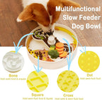 Suhaco 4 in 1 Puzzle Feeder Dog Bowls Slow Feeder Dog Bowls Large Slow Feeding Bowl for Dogs, Dog Puzzle Game Slow Feeder for Dry and Wet Food Dog Food Bowl for Large Dogs, 9.8IN (Yellow)