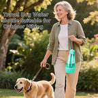 UPSKY Portable Dog Water Bottle, 3-in-1 Foldable Dog Water Dispenser with Food Container & Poop Scooper, Leak Proof, Ideal for Walking, Traveling, Hiking with Small/Large Dogs, 14.2 oz(Green)
