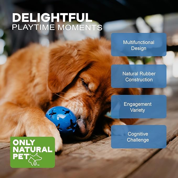 Only Natural Pet Rubber Boredom Buster Treat Stuffer Dog Toys - Interactive Stuffable Feeder Dispenser Fillable Durable Play Puppy Medium Large XS Chew Pup Hide Holder Easy Refill -RubberBall/DarkBlue