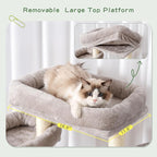 Cat Tree with Tunnel, Cat Tower for Indoor Cats, Tall Cat Tree Tower with Cat Condo, Food Station, Large Platform, Scratching Posts, Hammock, Light Gray GCT021W