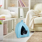 Cat House - Indoor Bed with Removable Foam Cushion - Pet Tent for Puppies, Rabbits, Guinea Pigs, Hedgehogs, and Other Small Animals by PETMAKER (Blue)