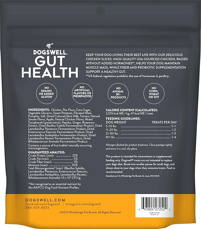 Dogswell Gut Health Slices Functional Dog Treats, Chicken 8 oz. Bag