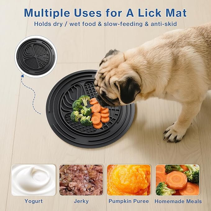 304 Stainless Steel Dog Bowls, Heavy Duty Dog Food Bowl with Extra Strong Non-Slip Mat, Thick Metal Base Water Bowl with Lick Mat for Small, Medium, Large Dogs, Indoor/Outdoor (19.8 oz)