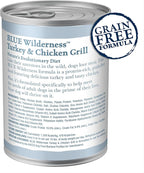 Blue Buffalo Wilderness Adult Wet Dog Food, High-Protein & Grain-Free, Made with Natural Ingredients, Turkey & Chicken Grill, 12.5-oz. Cans (12 Count)