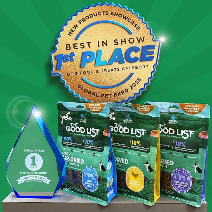 Farmland Traditions The Good List Air-Dried Dog Food, Premium Beef & Bone Broth for Dogs, Protein Rich & Grain-Free Nutrition, 2.2 Pound Bag