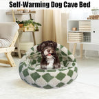 HYQ Cat Beds for Indoor Cats, Small Dog Bed with Cover Cave, Cozy Cat Cave Bed, Round Puppy Bed with Hooded Cover, Dog Beds for Small Dogs with Anti-Slip Bottom(Green, 24×24 Inch)