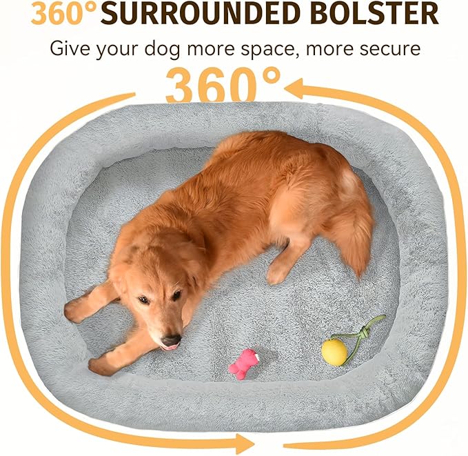 Orthopedic Washable Large Dog Bed: Cooling Dog Bed with Bolsters - Jumbo Bed Waterproof Removable Cover Non-Slip Pet Bed for Extra Large Sized - Silver