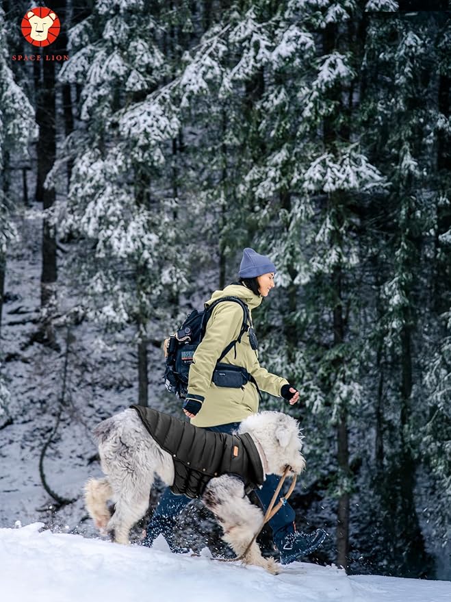 SPACE LION Puffer Jacket, Down Winter Coat, Waterproof, Windproof, Lightweight Jacket, Adjustable Fit for Medium Dogs(Khaki,L)