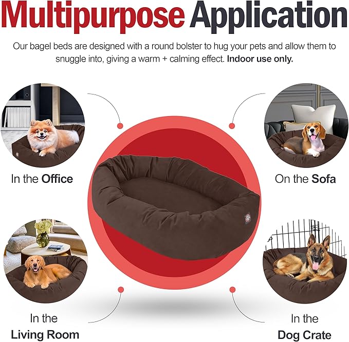 Majestic Pet 24 Inch Suede Calming Dog Bed Washable 24x19x7 (Inch) – Cozy Soft Round Donut Dog Bed with Spine Support for Dogs to Rest Their Head - Pet Bed Small – Chocolate (2025)