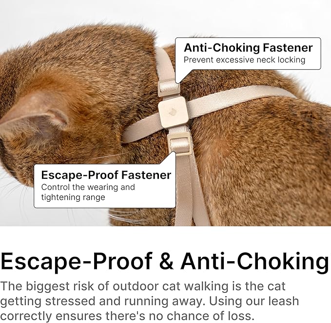 Cat Harness Escape-Proof Anti-Choking Adjustable Nylon Harness Lightweight with Anodized Aluminum Buckle, Ideal for Cats Outdoor Walking and Training, IDA Award (Space Gray, M (17.7"))