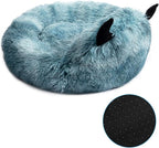 Hollypet Self-Warming Donut Pet Bed Luxury Cozy Nest Monster Sleeping Bed Round Faux Fur Bed for Cats, Blue