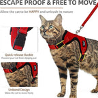 PUPTECK Cat Harness and Leash Set Escape Proof, Reflective Adjustable Soft Mesh Kitten Vest Harness for Walking Travel, Red, M