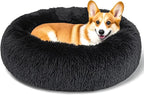Dog Calming Beds for Medium Large Dogs - Round Donut Washable Puppy Dog Bed, Anti-Slip Faux Fur Fluffy Donut Cuddle Anxiety Cat Pet Bed(28'' Black)