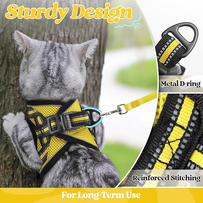 rabbitgoo Cat Harness and Leash Set for Walking Escape Proof, Adjustable Soft Kittens Vest with Reflective Strip for Cats, Comfortable Outdoor Vest, Bright Yellow, M