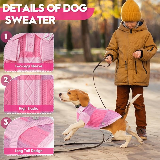 Pullover Dog Sweater,Half Chest Lapel Design Pet Sweaters for Dogs Boys or Girls,Pet Knitted Dog Clothes,Pet Clothing,Suitable for Various Sizes or Breeds Dogs Sweaters(Pink Group,S)