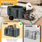 YUDODO 25 lbs Lightproof Soft Sided Pet Carrier for Large Cat & Small Dog Airline Approved Travel Puppy Carrier with Side Pockets & Reflective Mesh, Foldable Portable for Outdoor Car Grey Green