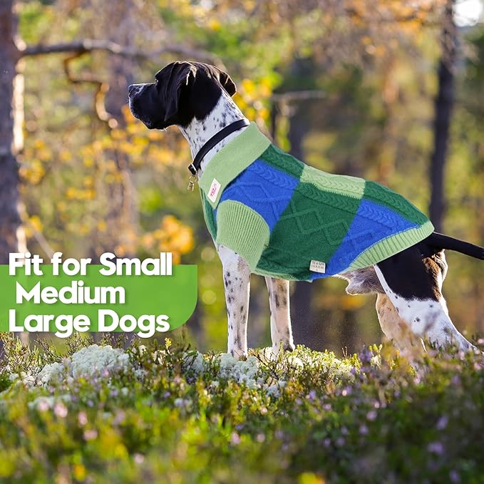 Pullover Dog Sweater,Half Chest Lapel Design Pet Sweaters for Dogs Boys or Girls,Pet Knitted Dog Clothes,Pet Clothing,Suitable for Various Sizes or Breeds Dogs Sweaters(Green Group L)