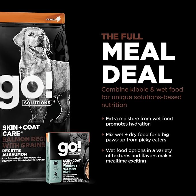 Go! Solutions Skin + Coat Care, Dry Dog Food, Large Breed Puppy Salmon Recipe with Grains, 12 lb Bag