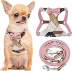 Puppytie No Pull xs Dog Harness with Multifunction Dog Leash,Soft Adjustable No Choke Escape Proof Pet Harness Vest,Suede Bow Pink,XXS