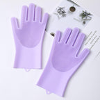 Pet Grooming Gloves，Heat-Resistant Silicone Gloves with High-Density Teeth for Enhanced Massaging and Bathing of Dogs and Cats (Purple, 2 Pair)