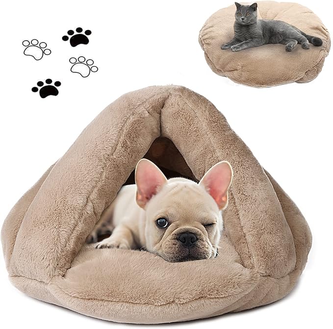 VeMee Cat Bed Cave Soft, Cat Cave Bed Warm, Covered Cat Bed Easy to Clean, Small Cat Bed, Cute Cat Bed Washable, Enclosed Cat Bed Fluffy for Small Cats, Dogs & Rabbits, Calming Cat Bed Plush