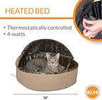 K&H Pet Products Thermo-Kitty Bed Deluxe Indoor Heated Cat Bed Tan/Leopard Small 16 Inches (FFP)
