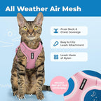 Voyager Escape-Proof Step-in Lock Cat Harness & 5ft Neoprene-Handle Leash Set All-Weather Mesh with Reflective Stitching for Small to Large Cats by Best Pet Supplies, Pink (327), XS