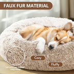 JOLLYVOGUE Calming Dog & Cat Bed for Large Dogs, Anti-Anxiety Donut Cuddler Cozy Soft Round Bed with Anti-Slip Bottom, Fluffy Faux Fur Plush Cushion Beds for Medium Dogs (36")