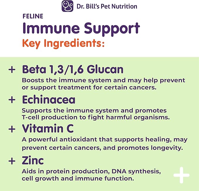 Dr. Bill’s Feline Immune Support | Boosts Cat Immunity and Health with Colostrum, Beta Glucan, Turkey Tail Mushroom, Zinc & Vitamin C | Powder Supplement for Cats of All Ages