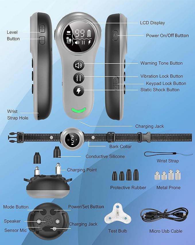 2-in-1 Dog Shock Collar & Dog Bark Collar - Rechargeable Dog Training Collar with Remote Control for 5-150 lbs, Dog Collars 5 Sensitivity Levels, IP67 Waterproof for Large Medium Small Dogs