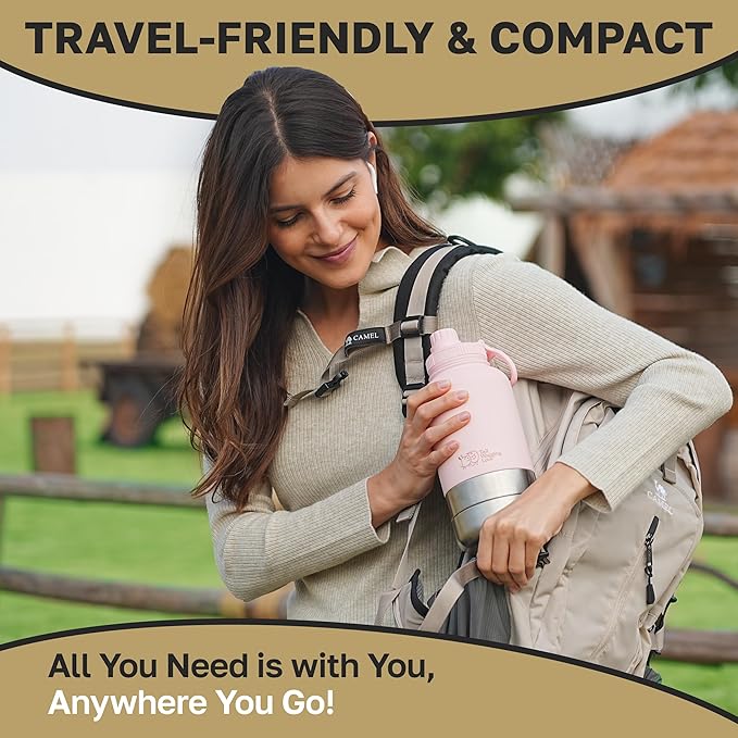 32oz 3-in-1 Portable Travel Water Bottle, Food & Hydration Bottle - Dual Use for Humans & Pets with Detachable Bowls, Stainless Steel, Keeps Water Hot for 6hrs & Cold for 12hrs