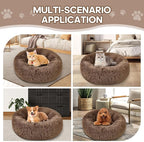 Calming Round Cute Cat & Dog Bed, Anti-Slip Washable Cozy Soft Round Pet Bed, Fluffy Faux Fur Plush Dog Cuddler Bed Fits up to 5 lbs Dogs and Cats(Donut Khaki, 16inch x 16inch)