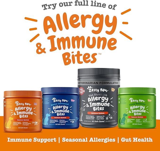 Zesty Paws Dog Allergy Relief Chews, Dog Probiotics for Itchy Skin and Ears, Peanut Butter, 90ct