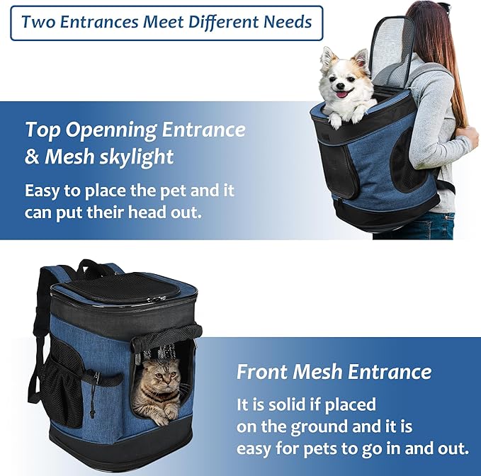 Kritter Planet Pet Carrier Backpack for Cats Dogs, Breathable Pet Backpack with 4 Mesh Window, Portable Pet Carrier for Camping