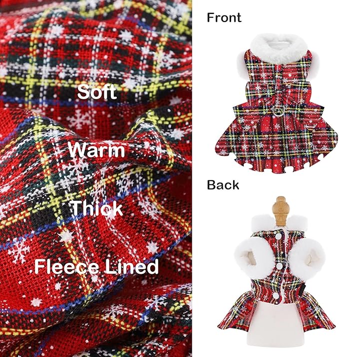 Dog Sweater Dress, Puppy Sweaters for Small Dogs Girl Winter Pet Clothes Outfit for Chihuahua Yorkie Teacup Cold Weather Red Plaid Cat Apparel Clothes (XX-Small, Red)
