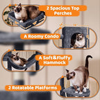 Yaheetech 59in Cat Tree Large Cat Tower with Scratching Posts, Pet Play House Climber Activity Center with Condo and Anti-Dump Device for Kittens/Cats, Dark Gray