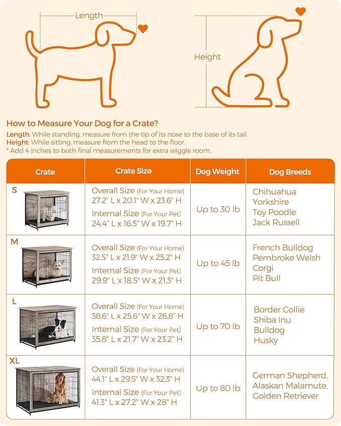 Feandrea Dog Crate Furniture, 44.1" Side End Table, Modern Kennel for Dogs Indoor up to 80 lb, Heavy-Duty Dog Cage with Multi-Purpose Removable Tray, Double-Door Dog House, Greige UPFC004G01