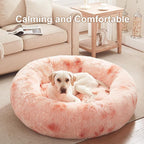 45 inches Donut Dog Bed for Extra Large Dogs,Calming Fluffy Round Jumbo Pet Bed with Removable & Washable Cover, Fits up to 150 lbs Pets (Tie-dye Pink,XL)