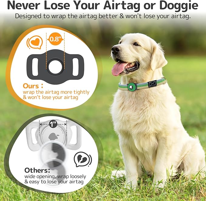 Airtag Dog Collar Holder: Soft Silicone Air Tag Holder for Pet Dogs Cats Collar, Sturdy AirTag Dog Tracker Protective Case, Pet Friendly Accessories Compatible with Apple Airtag, 3 Packs