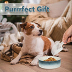 YOBRO Elegant Dog Bowls Set for Small Breeds, Beautiful Ceramic Stone Alike Style, Pet Bowl Set with Wooden Stand, Non-Slip,Modern Food or Water Dishs for Small Size Dogs, Gifts for Dog Owners, Blue