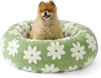 LE SURE Donut Small Dog Bed - Round Cat Beds for Indoor Cats Calming Pet Beds, Cute Modern Beds with Jacquard Shaggy Plush & Anti Slip Bottom, 27 Inch, Green