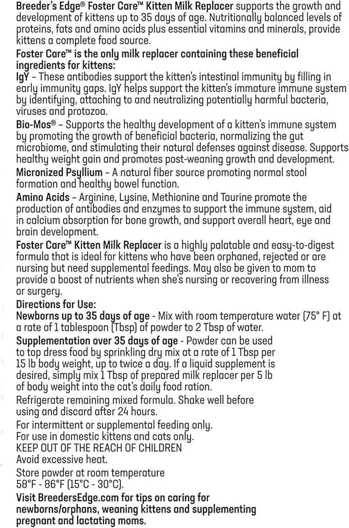 Breeder's Edge Foster Care GM - Goat Milk Based Powdered Milk Replacer - Puppies , Kittens , Cats & Dogs Formula - Easy Digestion - 5 lb